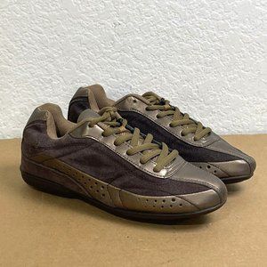 Energaire Shoes Women's Size 7 Leather Brown & Gold Lace Up Sneakers Air Cushion